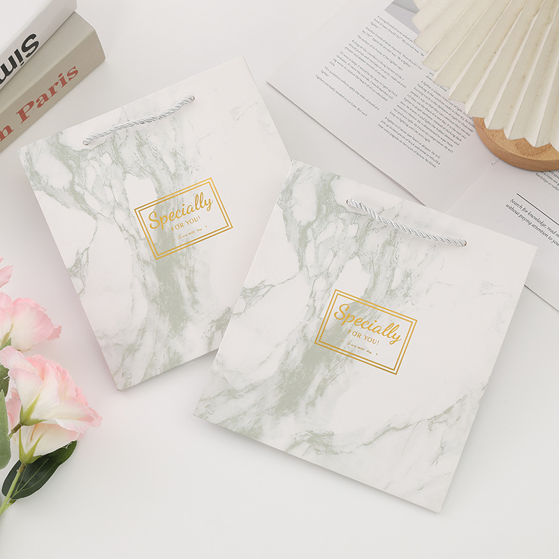 Picture of in stock Grey Marble Tote Bag Simple Business Tote Bag Square Gift Bag Hand Gift Bag Paper Bag