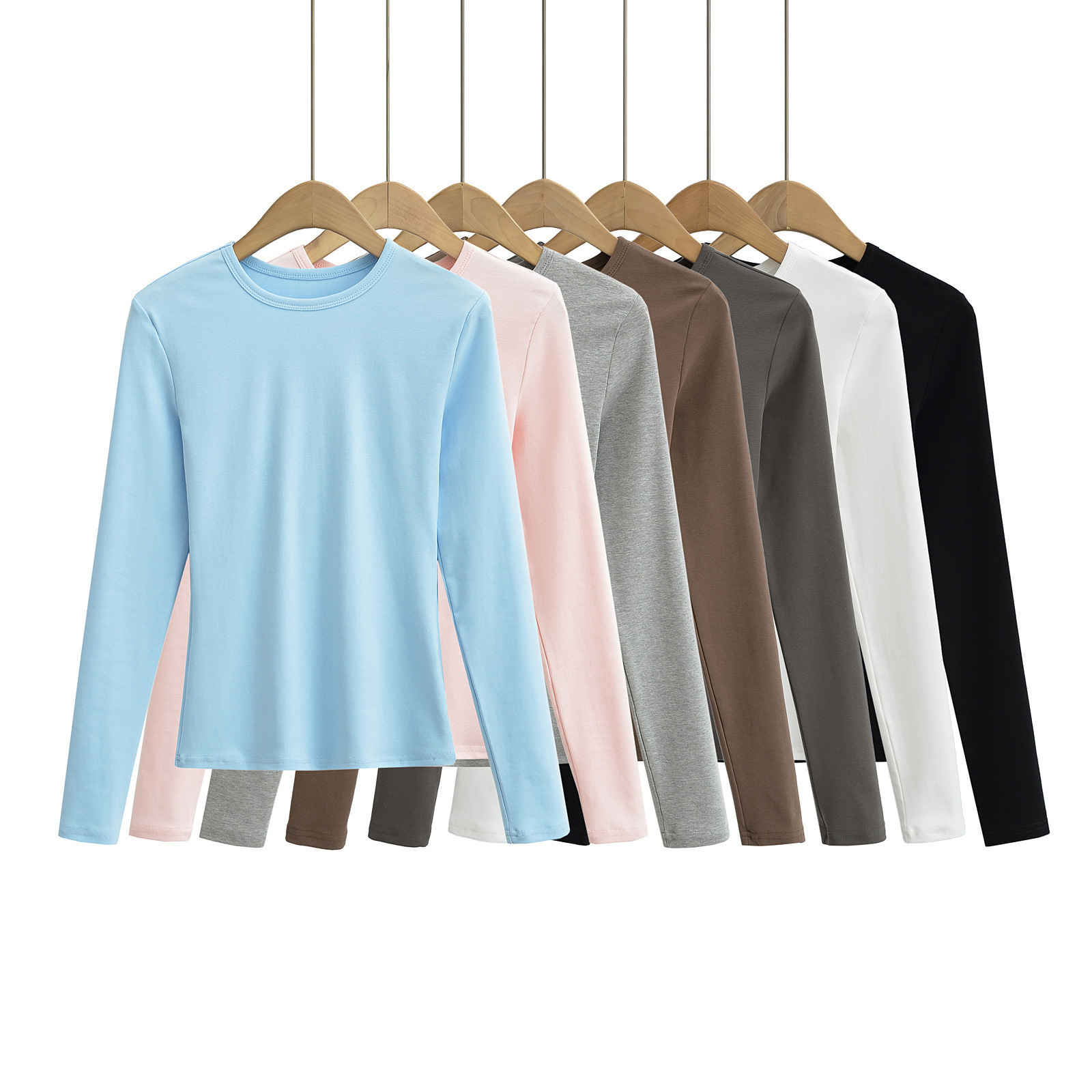 2024 spring and summer New ins European and American tight basic bottoming T sexy high round neck tight long sleeve T-shirt