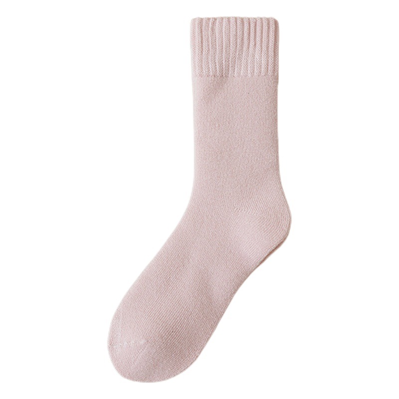 Cashmere socks women's solid color cotton socks winter thickened warm mid-calf socks fleece-lined Terry confinement socks mid-length women's socks