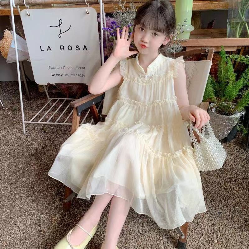 Girls' dress Summer 2024 New Online Popular Western Style Summer Dress Big Kids Girl Cheongsam Skirt Children's Princess Skirt