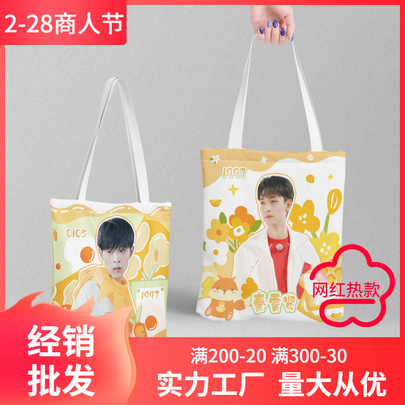 Qin Xiaoxian student shoulder canvas schoolbag star peripheral cute girl crossbody handbag support gift bag