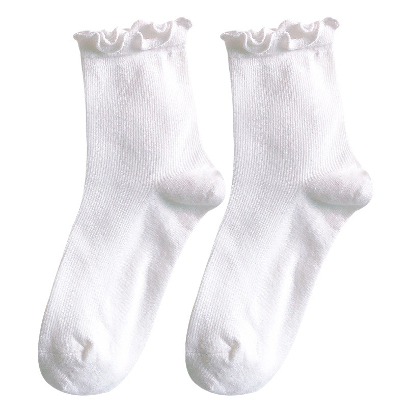 White Fungus Socks Women's Middle Barrel Spring and Summer Black and White Stacks jk Uniform Bubble Mouth Lace lolita Stockings
