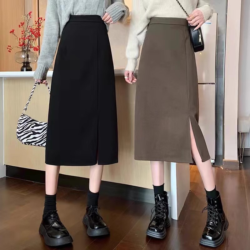 145 Shorty Spring and Summer New Tall Slimming High Waist Black A- line Skirt Small Wear Split Skirt xs