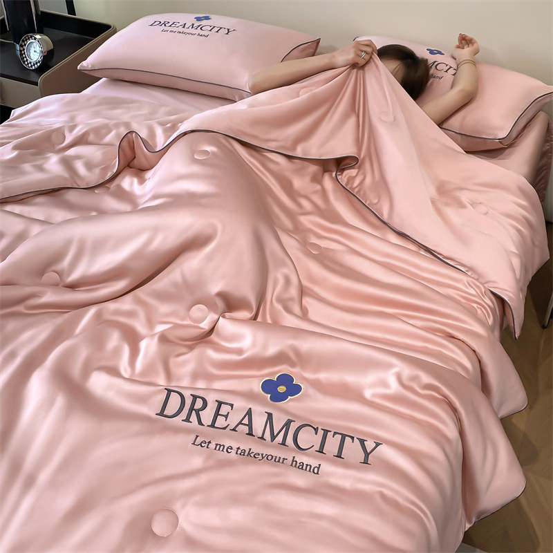 Picture of Class A Washing Ice Silk Embroidery Summer Quilt Four-Piece Set Air-Conditioned Quilt Sleeps Naked Summer Cool Quilt