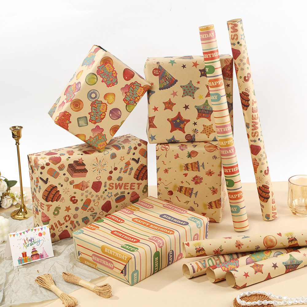 Cross-border New Cattle Leather Gift Box Wrapping Paper Vintage Thickened 80g Kraft Paper Birthday Gift Wrapping