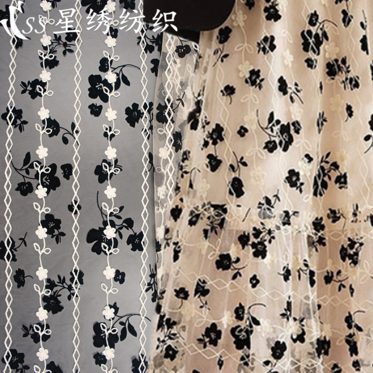 Flocking Mesh Embroidered Fabric Plum Blossom Festival Towel Embroidered Fabric Dress Sleeve Dress Gauze Skirt Fabric