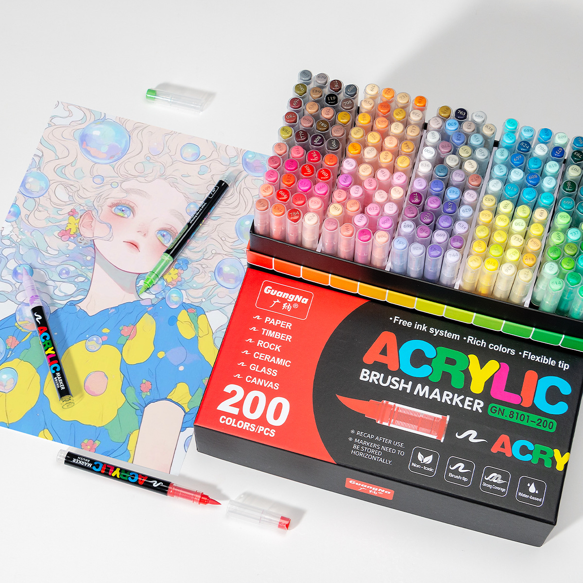 Picture of Guangna 8101 Direct Liquid Acrylic Marker 3 Generation 240 Color Ink Volume Uniform Color Stackable No Odor