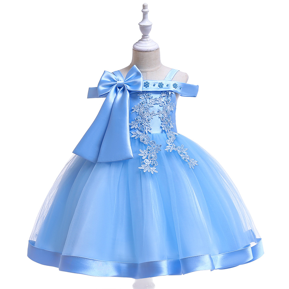Picture of Flower Girl Dress Suspender Dress One Shoulder Beaded Princess Dress Mesh Twill Forged Cloth Kidsren's Wedding Dress