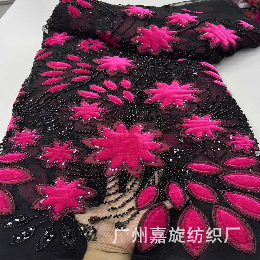 New lace double-layer padded sunflower handmade beaded embroidery lace fabric European and American non-fashion show costume fabric