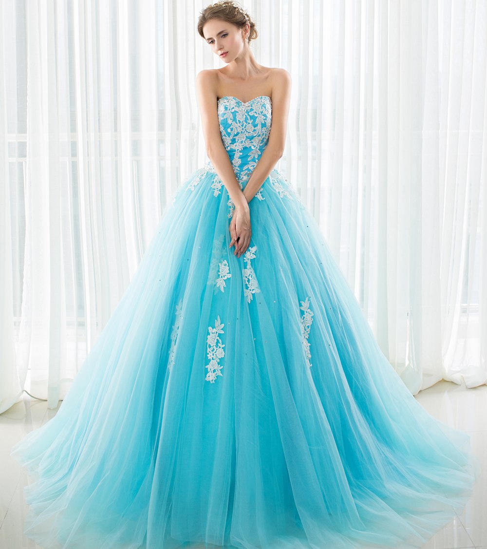 Colorful Trailing Wedding Dress Strapless Decals Sewing Beads Puffy Dance Dress Banquet Host Studio Performance Evening Dress