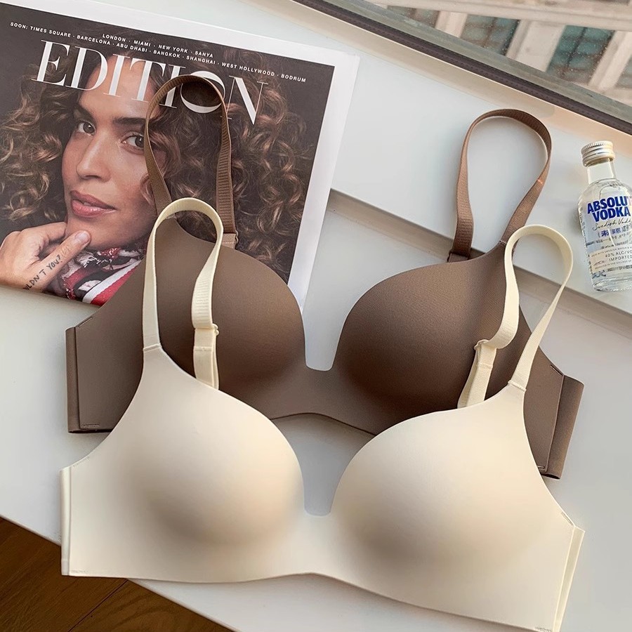 Japanese Traceless One-piece Underwear Women's Gone Small Chest Push-up Thin Non-steel Rimless Breast Anti-sagging Bra