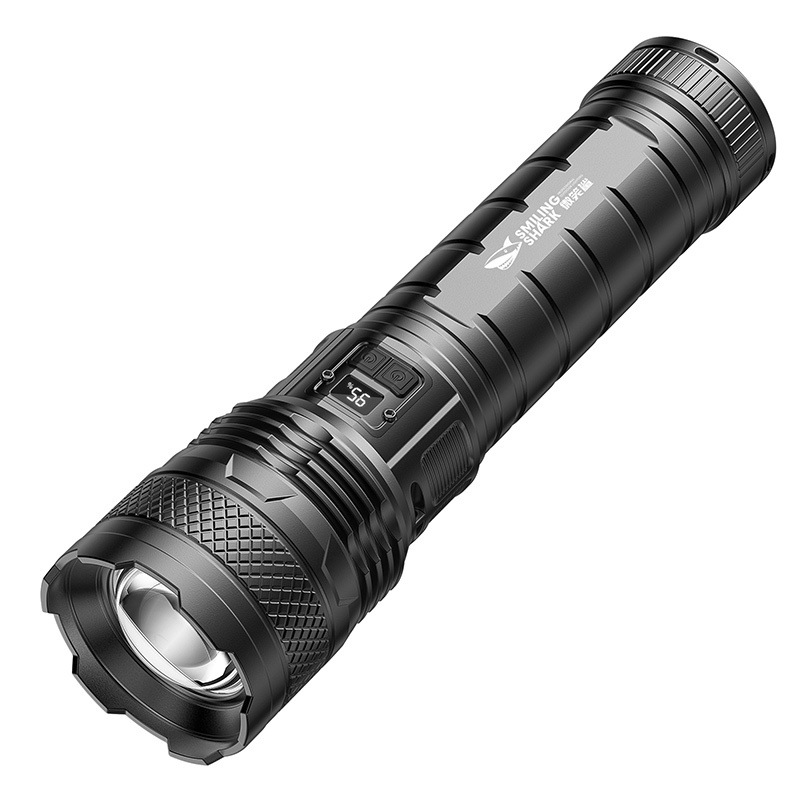 Smile Shark Powered Display USB Charging Five-Level Adjustable Zoom Flashlight Outdoor White Laser High-Power Flashlight