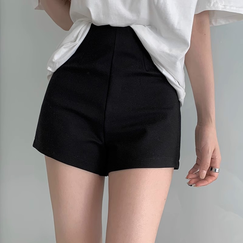 Black Anti-glare Stretch Slim Pants Summer 2024 Korean Style High Waist Slimming Outer Hip Sexy Hot Pants Shorts for Women