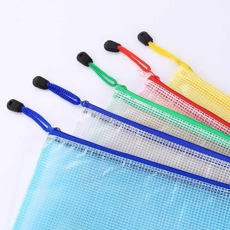 Picture of Stationery wholesale printed LOGO grid file bag A4 office transparent storage portable zipper bag student information bag