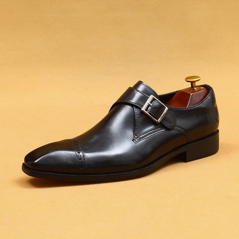 Picture of [vip for] handmade custom monk shoes men's British vintage buckle business formal leather square toe shoes