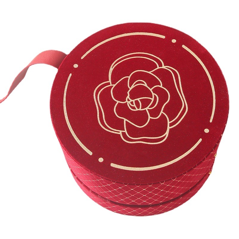 Creative Chinese Round Camellia Candy Box Small Chanel Pearl Portable Box Small Red Riding Book Same Velvet Gift Box