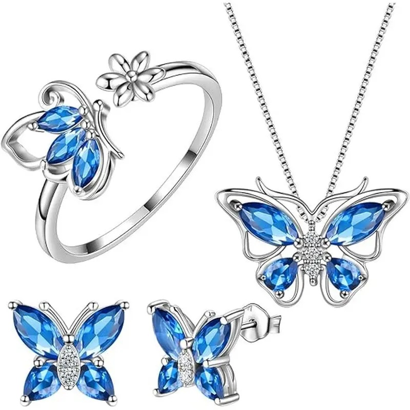 Picture of TEMU Cross-border New Butterfly Ring Earring Necklace Female European and American Animal Butterfly Pendant Clavicle Chain Jewelry suit