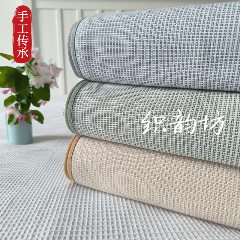 Summer Pure Cotton Coarse Cloth Cooling Mat Bed Sheet Three-Piece Set Quilt Coarse Cloth Single Piece Linen Kang Sheet Bed Cover Yarn-Dyed Craftsmanship