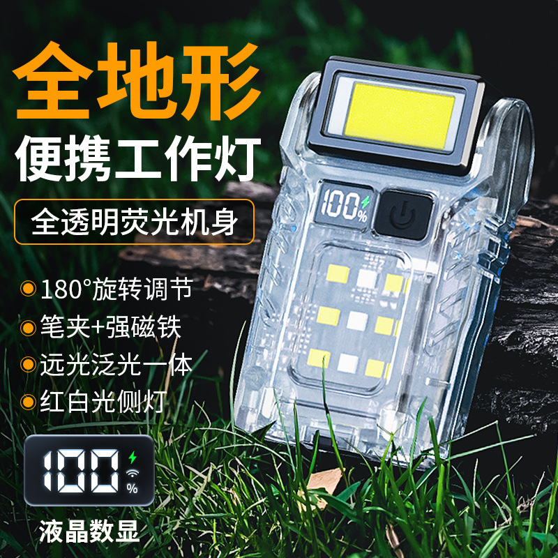 Picture of Led Flashlight Strong Light Bright Long Life Rechargeable Portable Clip-On Light Outdoor Multi-Functional Emergency Cob Work Light