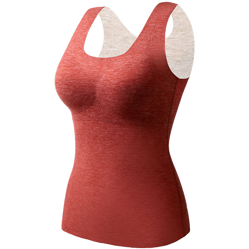 Picture of Velvet Thermal Underwear Vest Seamless Thermal Top fleece-lined Slim-fit Inner Wearing Outer Wearing Fixed Chest Pad Cashmere Silk