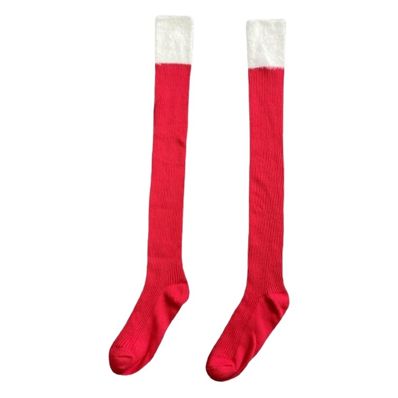 Stitching stockings autumn and winter women's Christmas over-the-knee socks original year red plush thickened jk calf socks for women
