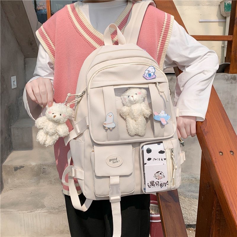 Ins-style Large Capacity Senior high school Student Schoolbag Women's Korean-style Harajuku ulzzang Cartoon Backpack for Junior High School Students Backpack