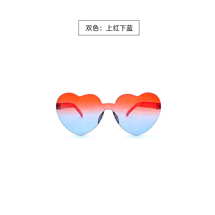 Picture of New love sunglasses jelly color frameless heart-shaped conjoined glasses dazzling color heart sunglasses