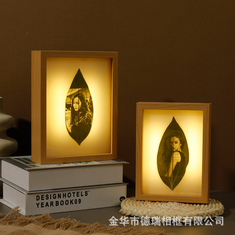 Leaf carving creative luminous photo frame table manufacturers wholesale clip picture frame picture frame paper-cut luminous night light ornaments