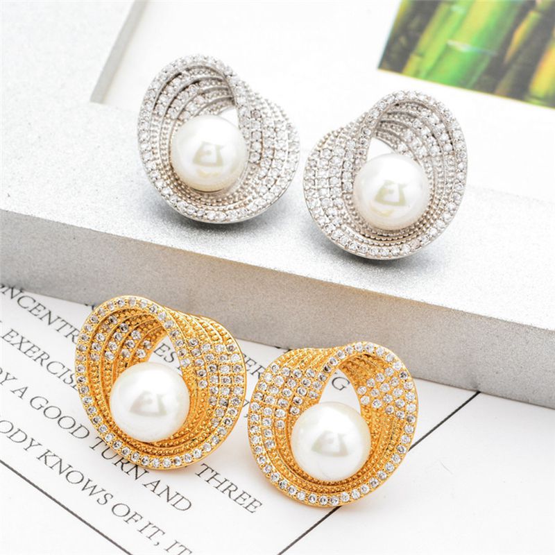 South Korea's Dongdaemun Simple and Versatile Temperament Fashionable Pearl Zircon Earrings Women's Cross-Border Wholesale Jewelry Earrings