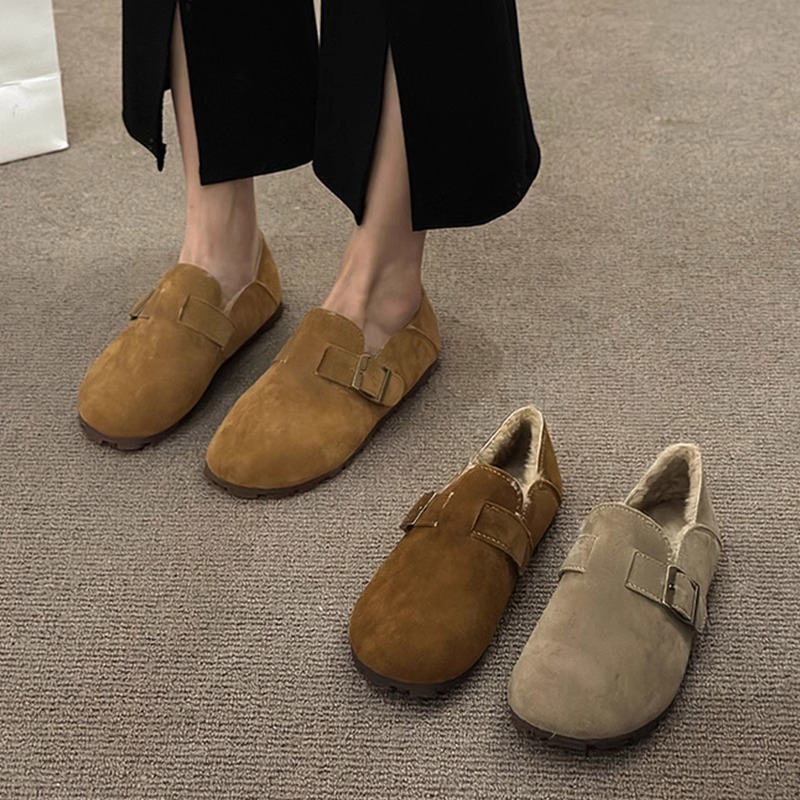 Sanxi Same All-inclusive Bocken Shoes Women's fleece-lined Mao Mao Shoes Women's Autumn and Winter Large Cotton Shoes Bean Shoes Thick Bottom Bocken Shoes