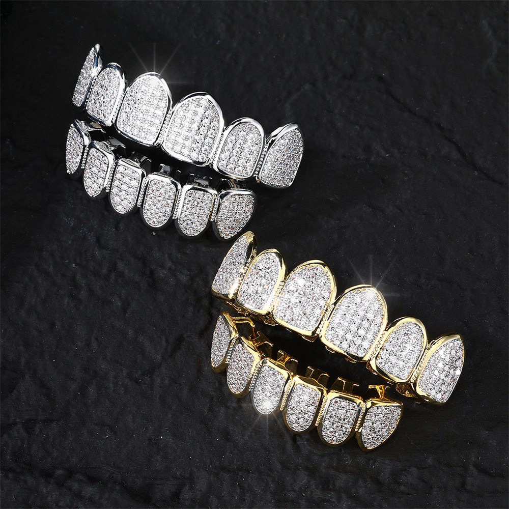 Point Easy Gold Plated Six False Teeth Hip Hop Braces European and American Fashion All-match High-end Accessories Trendy Cool Teeth Accessories