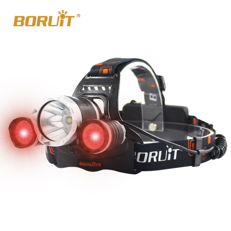 BORUiT RJ-3000 red beekeeping headlight LED strong light long-range rechargeable head-mounted flashlight headlight