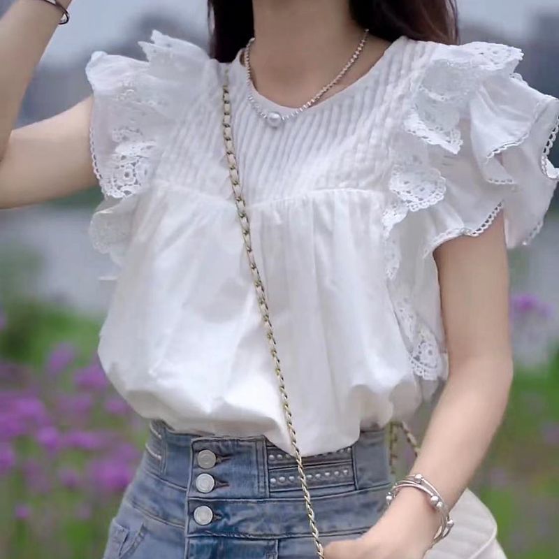 2025 Fairy White Top Women's Western Style Thin Chiffon Shirt Summer New Bud