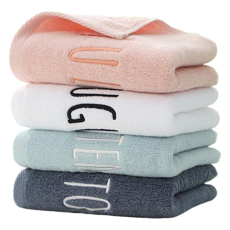 Cross-Border Pure Cotton Towel Personalized Embroidered Month Towel Pure Cotton Couple Towel Pink and White Can Be Used as Logo