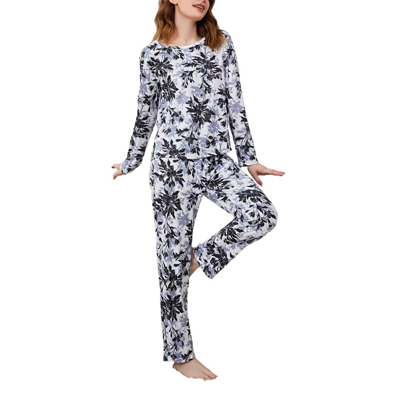 European and American Export Pajamas, Long-Sleeved and Long-Pants Two-Piece Set, Milk Silk with Full-Print Cartoon Dinosaurs, New Cross-Border Product