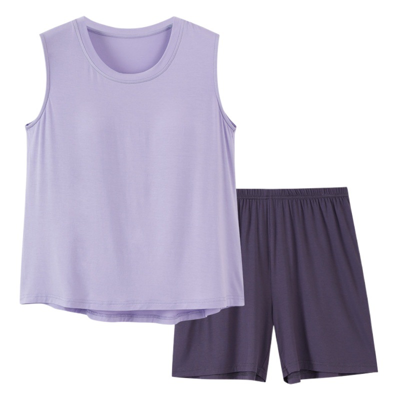 Pajamas with Chest Pad Women's Summer Vest Shorts Casual Loose Outwear Sleeveless Solid Color Home Wear Sports Suit