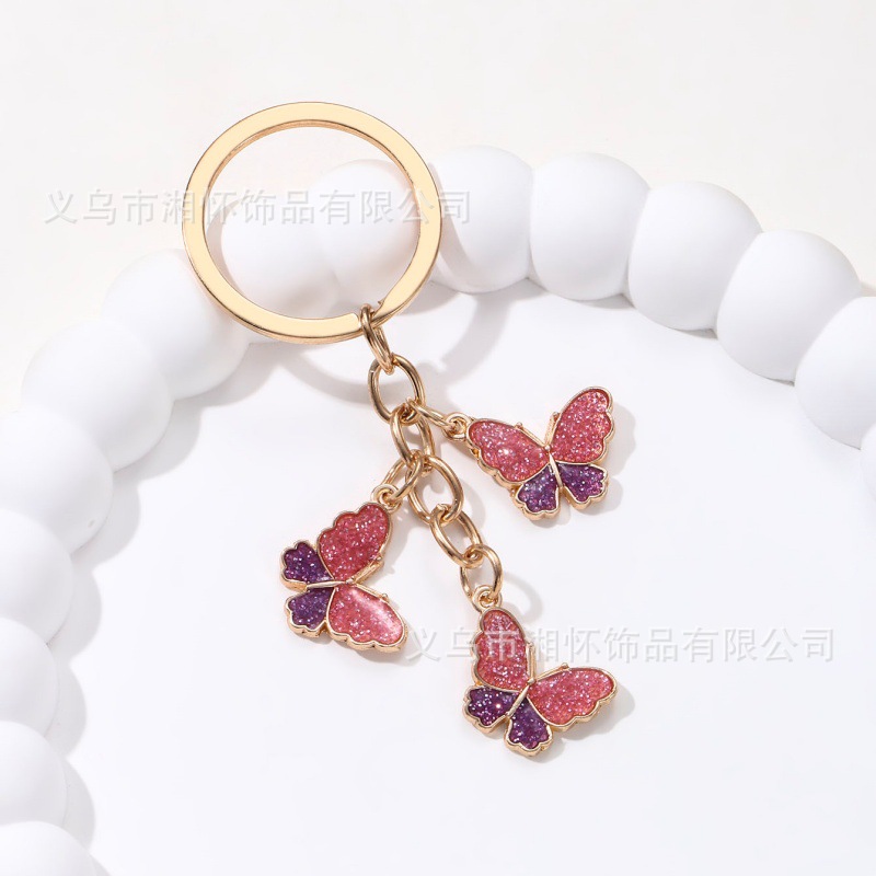 Creative Crystal Color Matching Butterfly Keychain Cute Cartoon Car Keychain Bag Pendant Small Gift