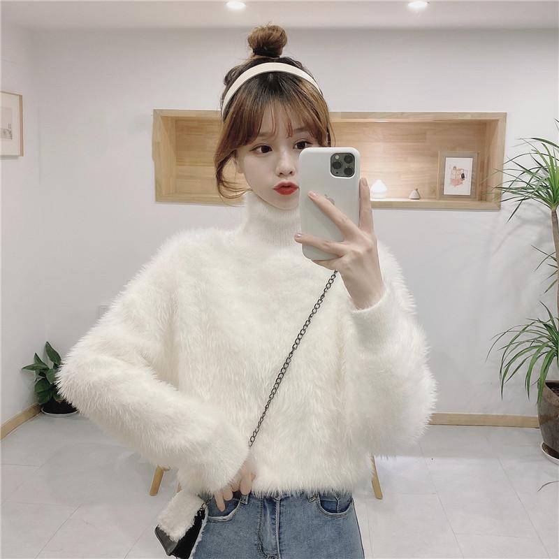 Picture of Thick soft glutinous sweater women's autumn and winter loose pullover inner warm top mink fur half turtleneck bottoming sweater
