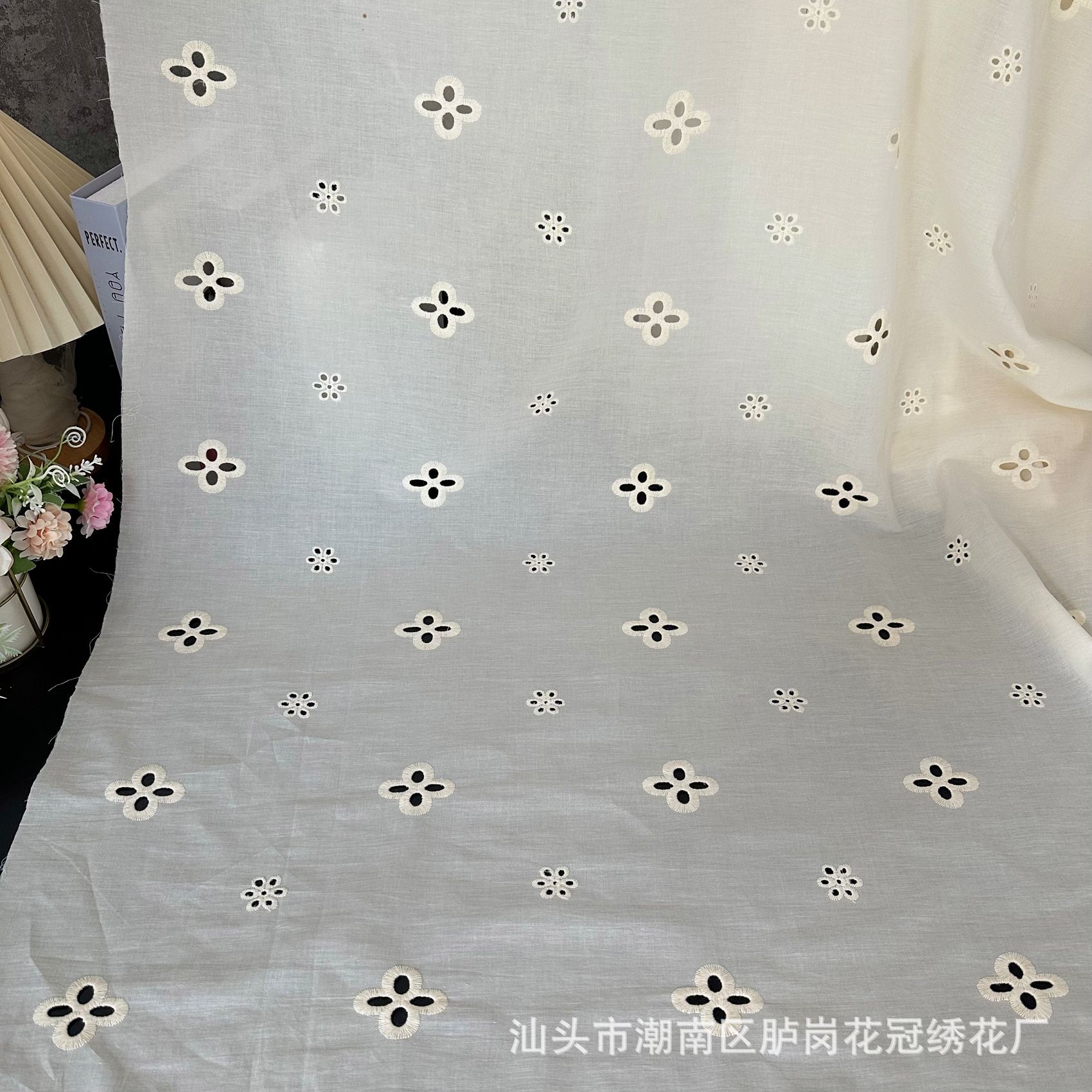 Cotton full fabric hollow three-dimensional small flower embroidery lace shirt dress clothing fabric in stock