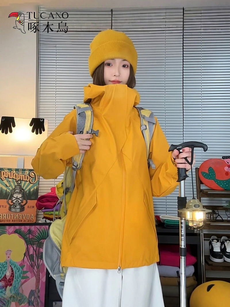 Woodpecker yellow jacket women's 2025 new autumn small outdoor mountaineering outfit is super good-looking