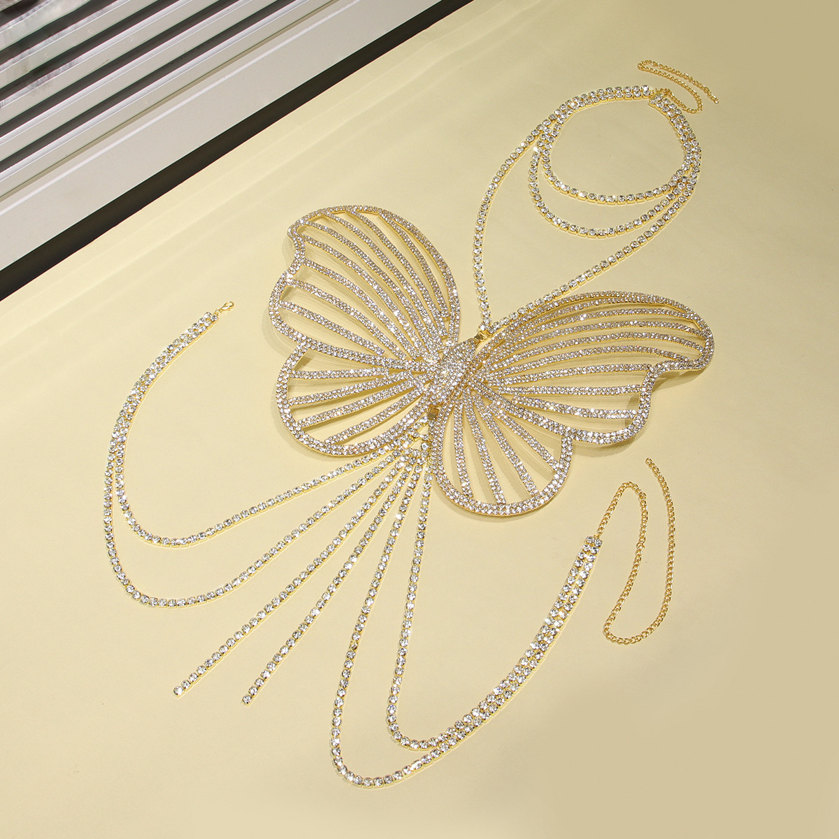 Picture of Fashion Light Luxury Full Diamond Body Chain Women's European and American Exaggerated Fashion Week Party Personalized Rhinestone Big Butterfly Chest Chain Accessories