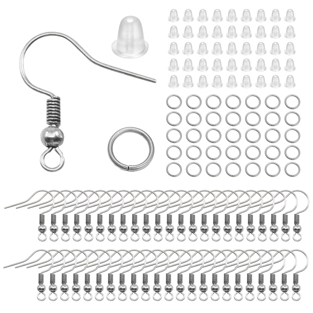 Picture of Diy jewelry accessories ear hook single ring earplug suit 4mm single ring big ear hook 4mm small size ear plug 100