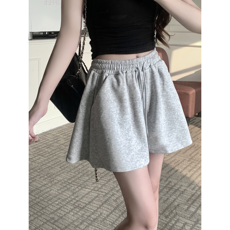 Cross-border Trade Solid Color Cotton High Waist Wide Leg Casual Shorts Women's Summer All-match Loose Leg Long Sports Hot Pants