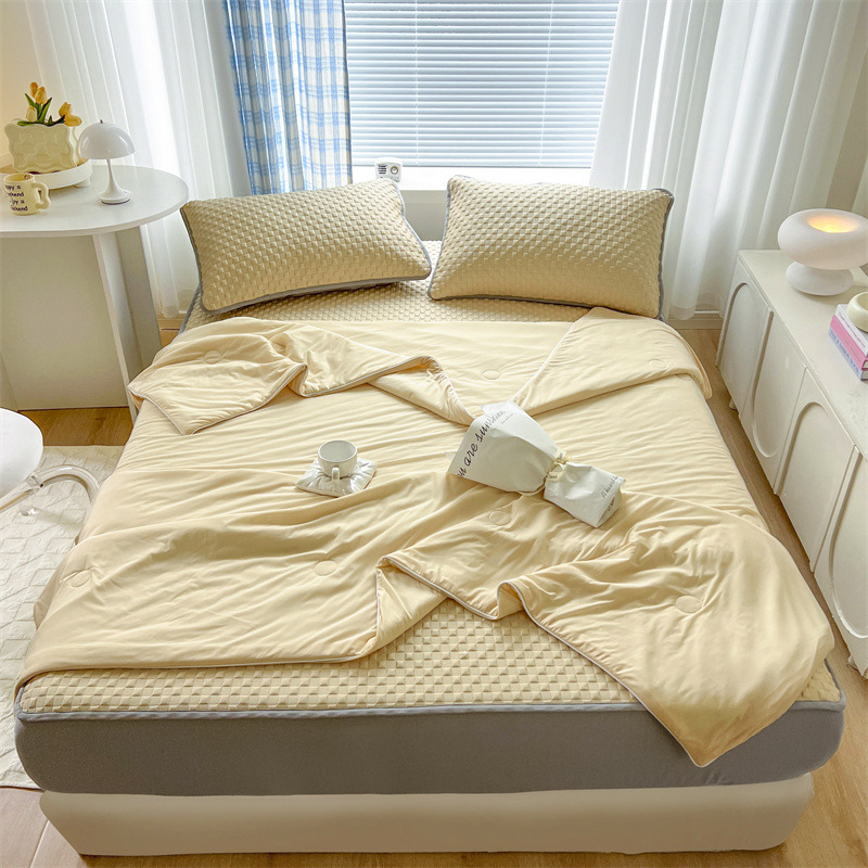 Picture of Summer cool silk summer cool quilt four-piece set air conditioning quilt ice bean mat three-piece set bed hat ice silk soft mat