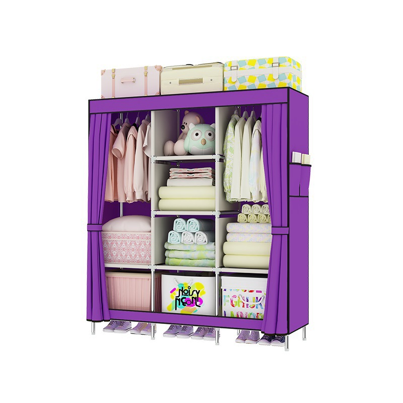 Factory Simple Wardrobe Non-woven Combination Wardrobe Foreign Trade Metal Solid Color Cloth Wardrobe Folding Cloth Wardrobe Home