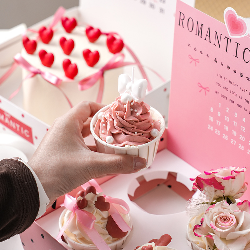 2026 Valentine's Day Cake Box Packaging Paper Cup Box Decoration Accessories Couple Confession Love Heart Tote Box in Stock
