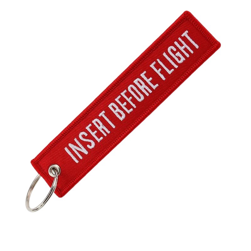 Aviation pendant embroidered key chain red INSERT BEFOR FLIGHT key chain embroidery key chain