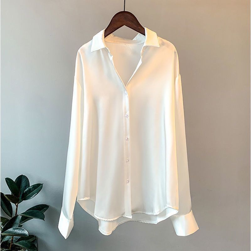 Picture of Long sleeve satin shirt women's design 2023 Spring and Autumn new versatile draping retro Hong Kong style shirt top