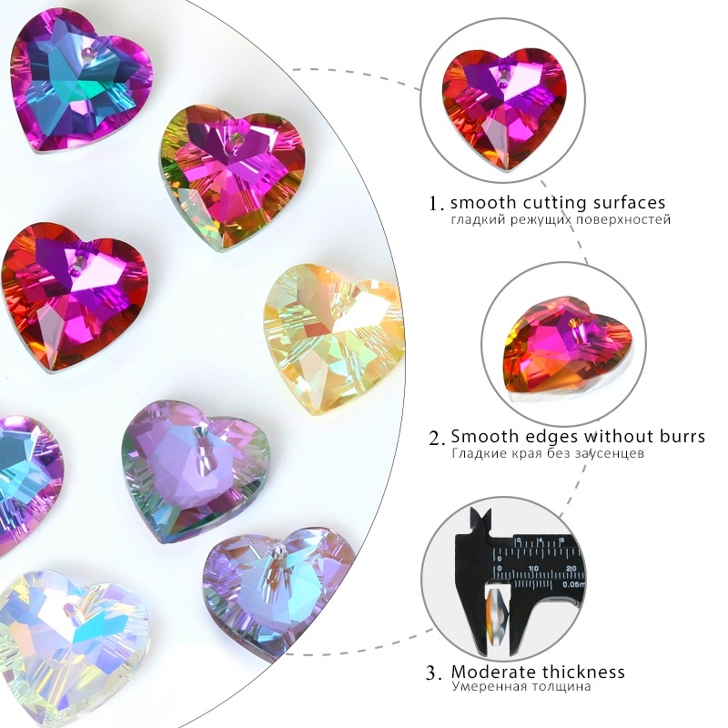 Picture of New 14mm heart crystal pendant diy accessories electroplated Aurora magic necklace pendant jewelry 12/bag