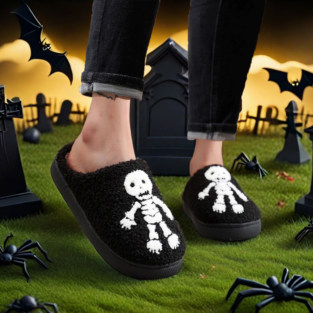 European and American Halloween Horror Little Ghost Horror Cotton Slippers Funny Personalized Fur Slippers for Men and Women Cross-Border Spot Delivery